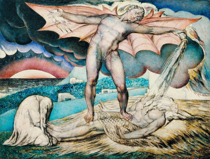 Satanás castiga Jó com furúnculos dolorosos - William Blake