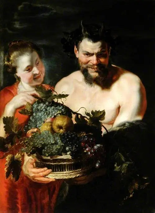  Sátiro e uma garota com uma cesta de frutas - Peter Paul Rubens