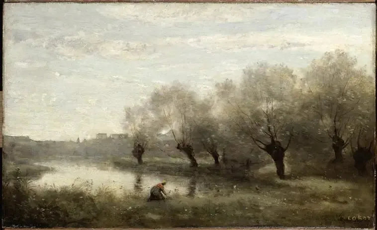 Saulaie no topo de um pântano - Jean-Baptiste Camille Corot