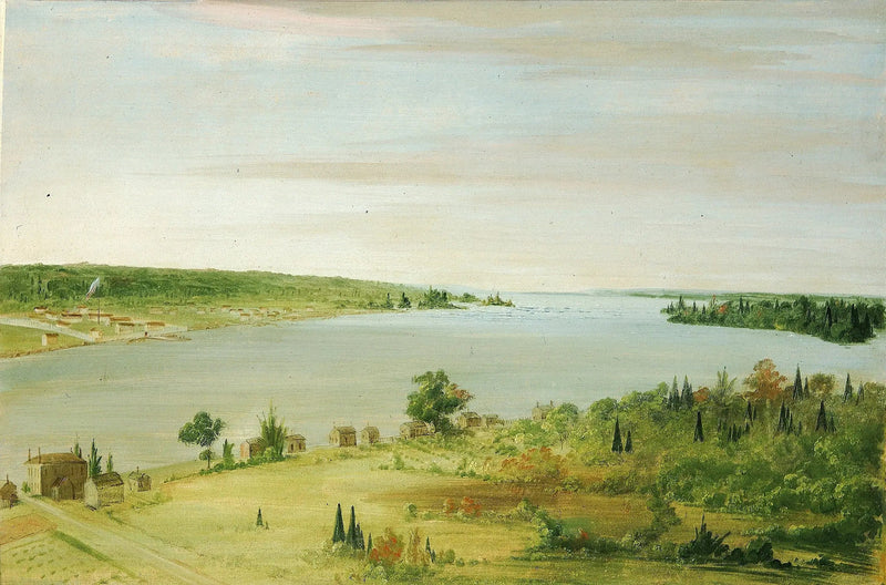 Sault Ste. Marie, mostrando a guarnição americana ao longe - George Catlin