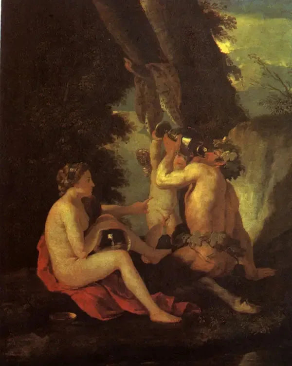 Cena de festa ou Ninfa e sátiro bebendo - Nicolas Poussin