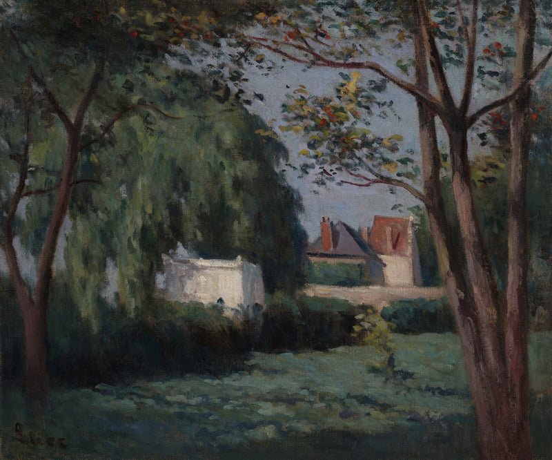 Cena campestre com três casas e uma árvore - Maximilien Luce