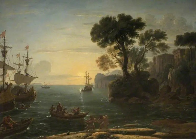 Cena costeira com o desembarque de Eneias no Lácio - Claude Lorrain