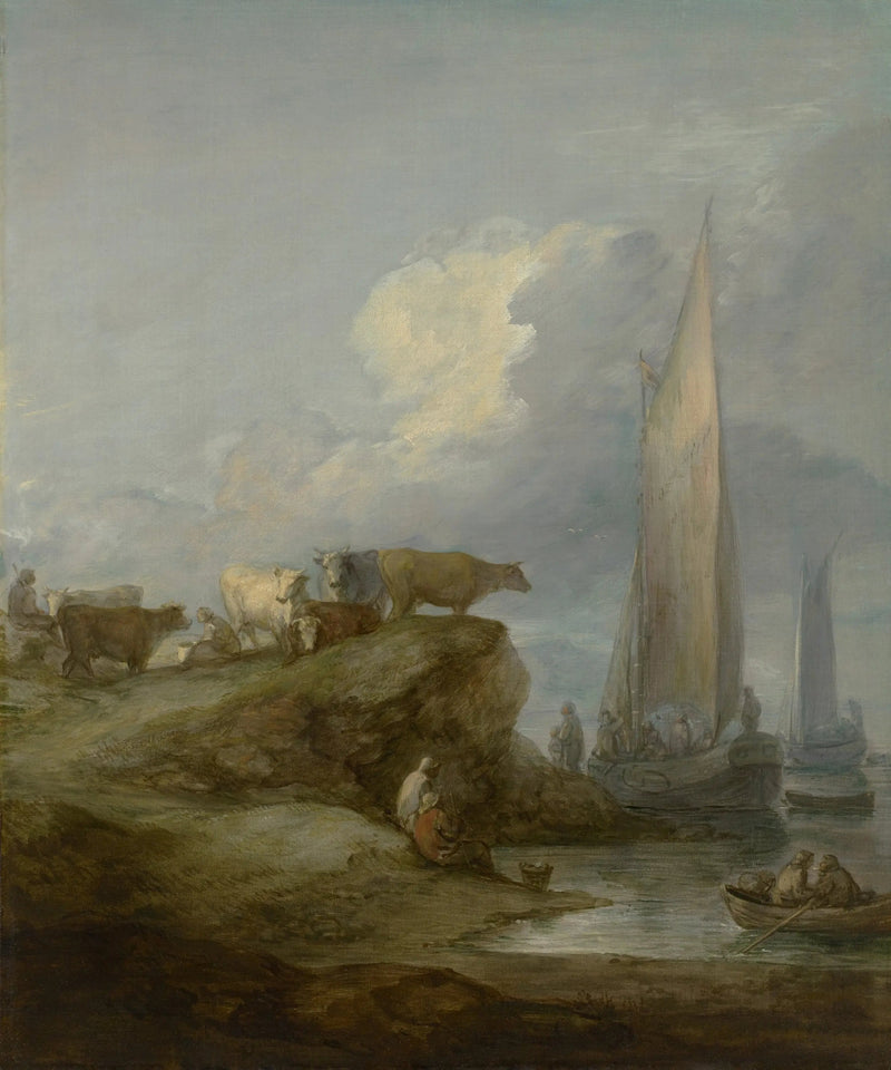 Cena costeira com navios e gado - Thomas Gainsborough