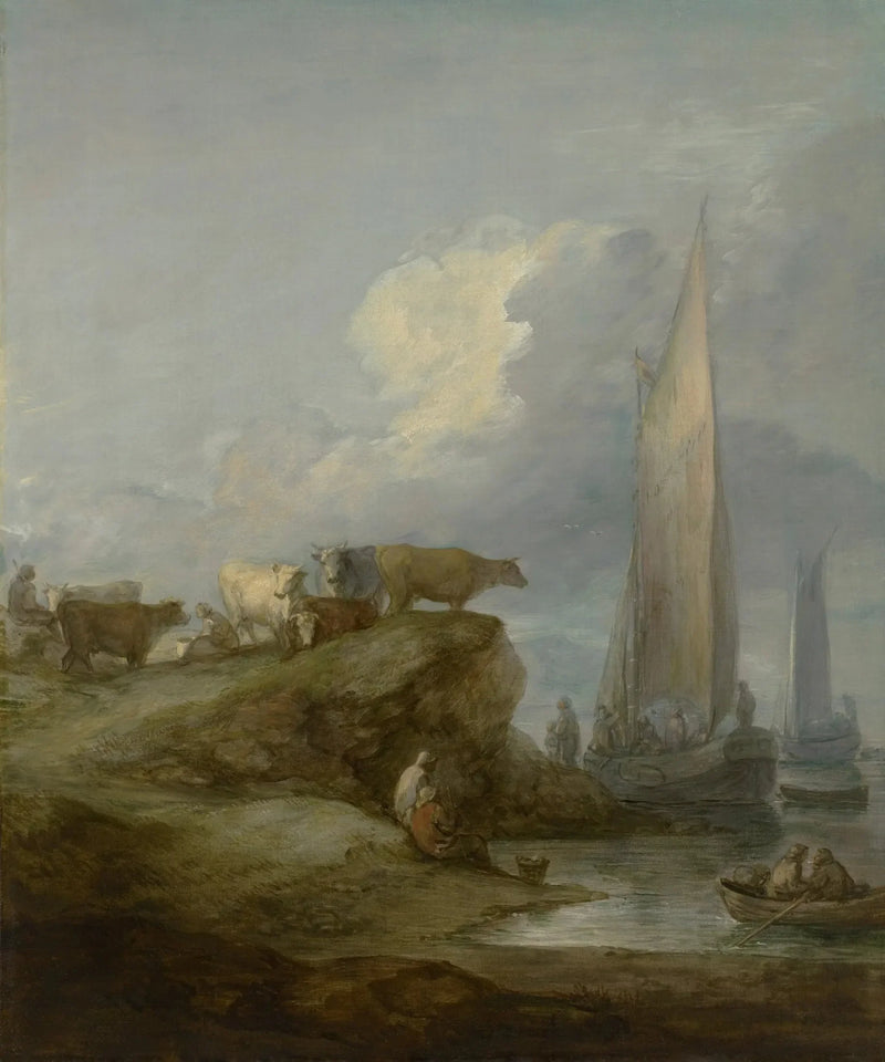 Cena costeira com navios e gado - Thomas Gainsborough