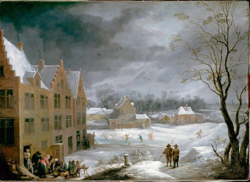 Cena de inverno com um homem matando um porco - David Teniers Júnior