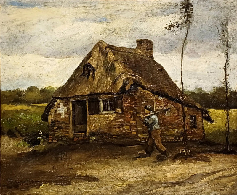 Cena de uma casa de campo com um camponês voltando para casa - Vincent van Gogh