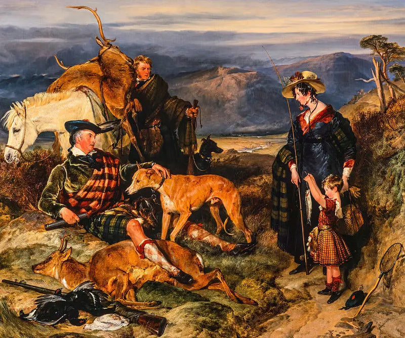 Cena nas Terras Altas, com retratos da duquesa de Bedford, do duque de Gordon e de Lord Alexander Russell - Edwin Henry Landseer