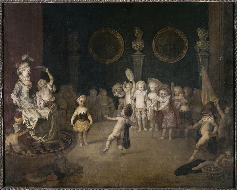 Cena da comédia italiana encenada por um grupo de crianças - Antoine Watteau