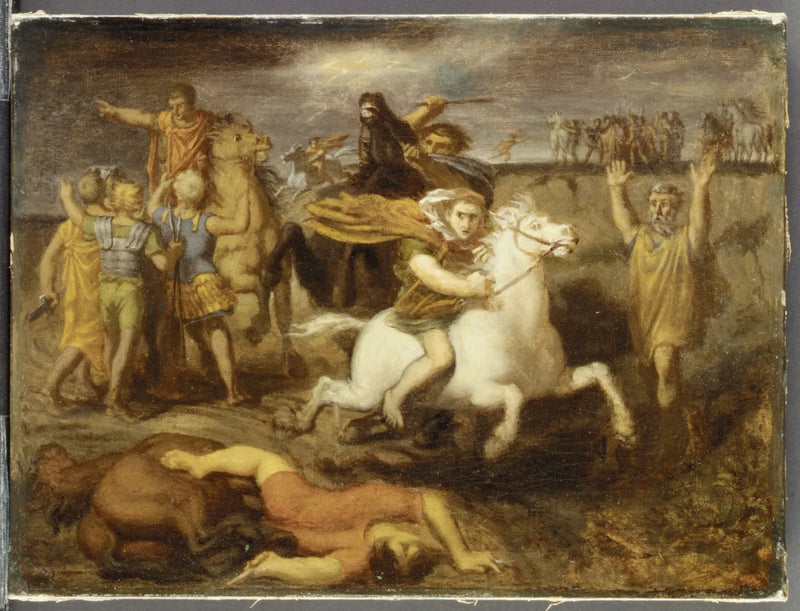 Cena da guerra das Gálias: o gaul Littavicus, traindo a causa romana, foge para Gergóvia para apoiar Vercingétorix - Théodore Chassériau