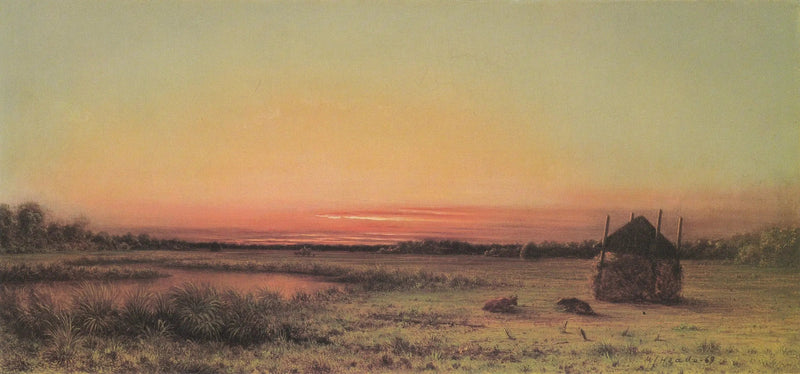 Cena de pântano: dois bovinos em um campo - Martin Johnson Heade