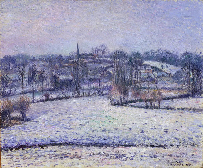 Cena de neve em Éragny (Vista de Bazincourt) - Camille Pissarro