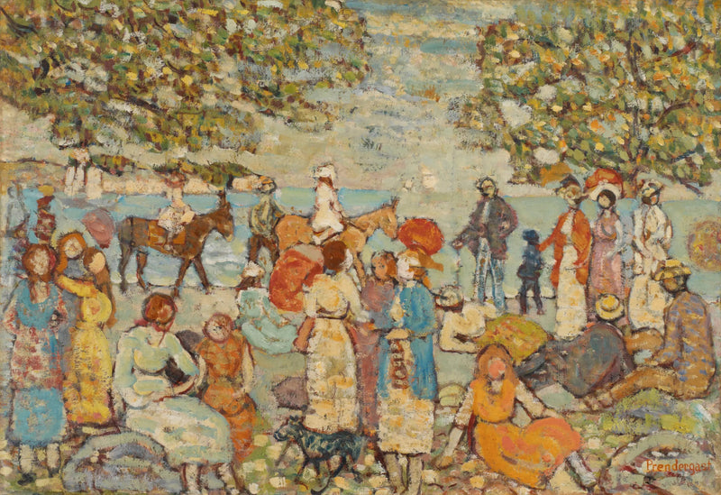 Cena de praia com burros (ou mulas) - Maurice Prendergast