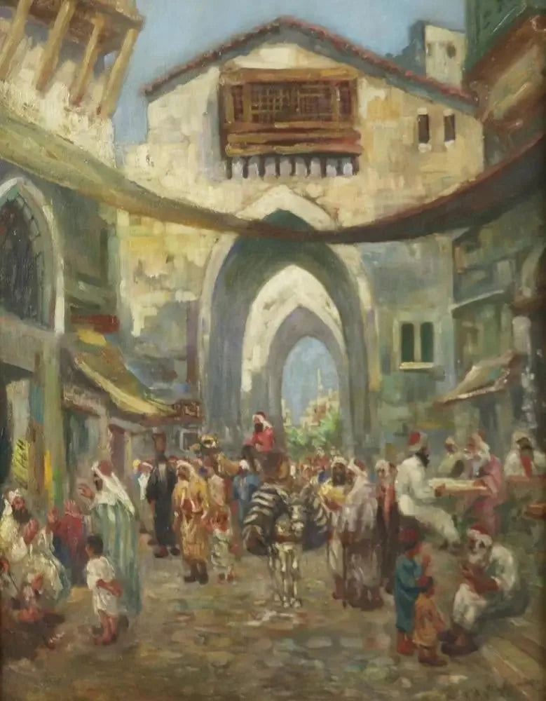 Cena de rua do mercado oriental - Frederick Arthur Bridgman