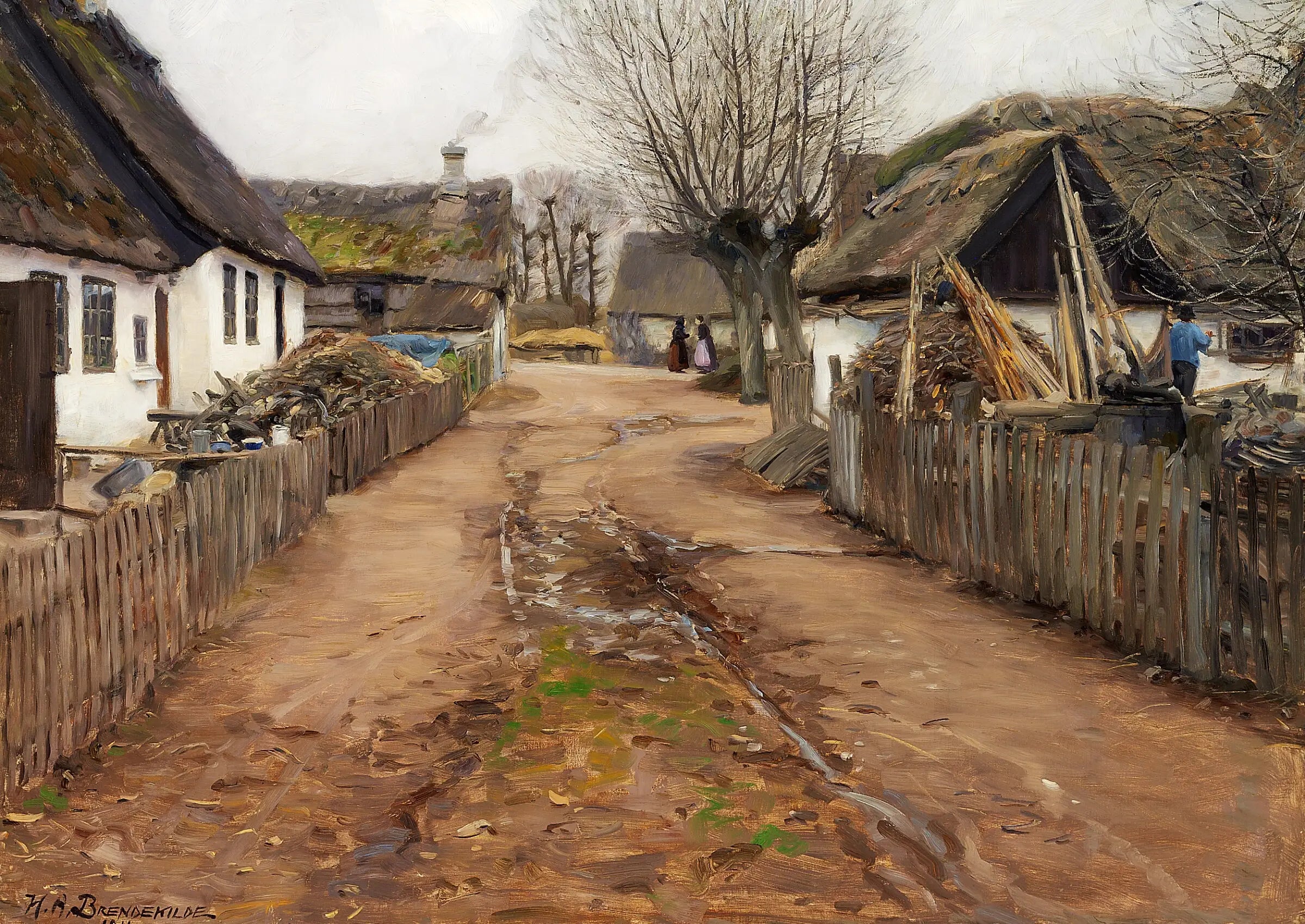 Scène de village au début du printemps. - H. A. Brendekilde - Alpha Reproduction