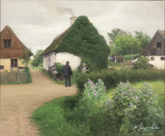 Scène de village avec des personnes en conversation - Hans Andersen Brendekilde - Reproductions de tableaux et peintures haut de gamme