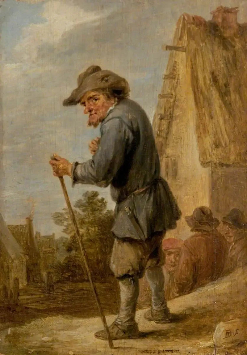 Cena de aldeia com quatro camponeses - David Teniers Júnior