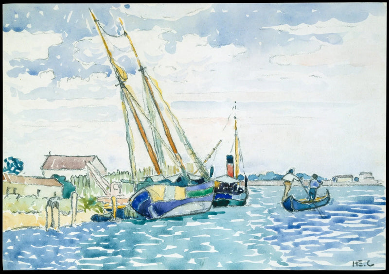 Cena marítima (Barcos perto de Veneza) - Henri-Edmond Cross