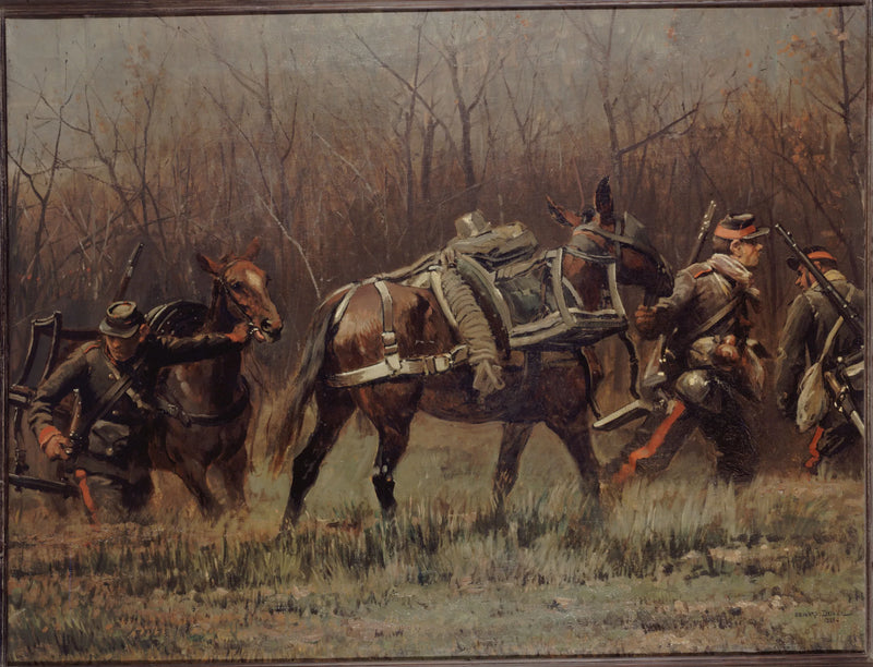 Cena militar: mobilizados conduzindo mulas de ambulância (fragmento do panorama de Champigny) - Édouard Detaille