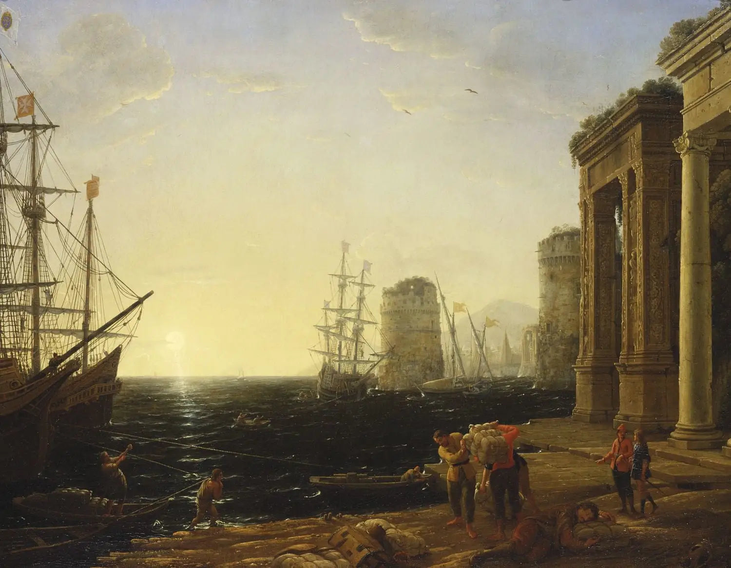 Scène portuaire au coucher du soleil - Claude Lorrain image 1 reproduction de peinture à l’huile
