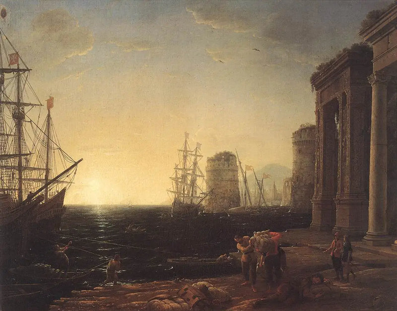 Cena portuária ao pôr do sol - Claude Lorrain