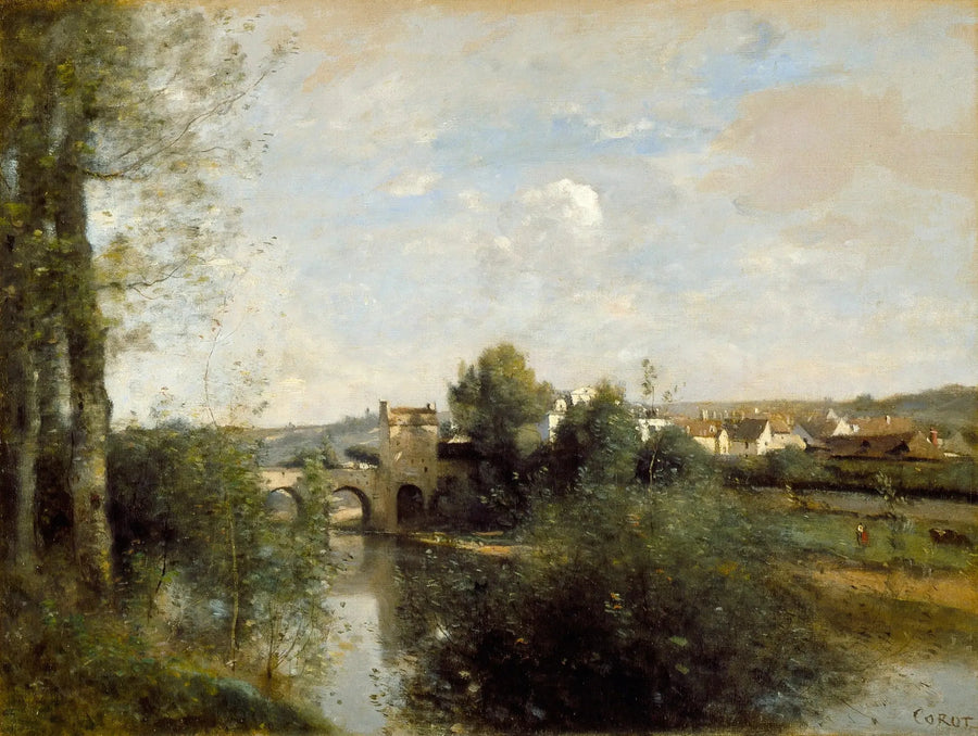  Sena e ponte antiga em Limay - Jean-Baptiste Camille Corot