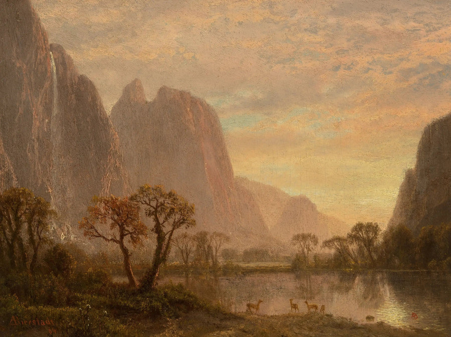 Cachoeiras Sentinel e picos Cathedral na Vale de Yosemite - Albert Bierstadt