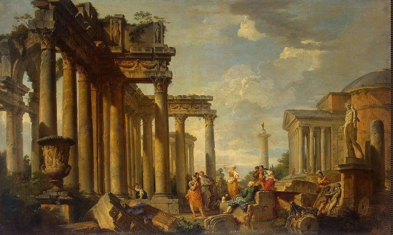 Sermão de Santa Sibila nas ruínas romanas com a estátua de Apolo - Giovanni Paolo Panini