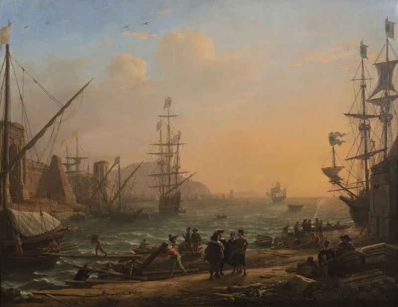 Noite: Um porto marítimo ao pôr do sol - Claude Lorrain