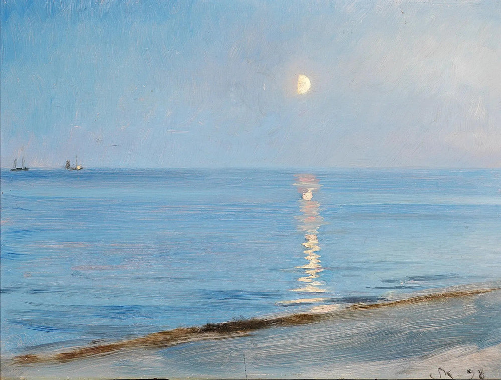 Soirée à la plage de Skagen. Clair de lune. - Peder Severin Krøyer image 1 reproduction de peinture à l’huile