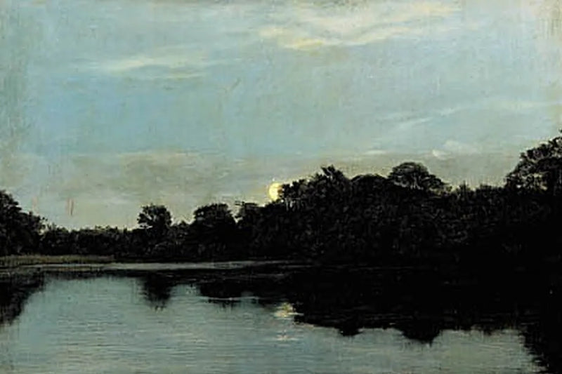 Noite à beira de um lago à luz da lua. - Carl Heinrich Bloch