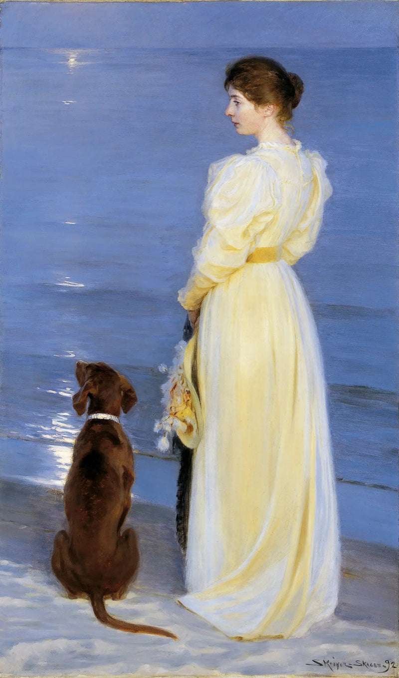 Noite de verão em Skagen – A mulher do artista com seu cachorro - Peder Severin Krøyer