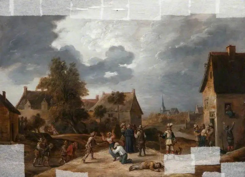 Soldados invadindo uma aldeia - David Teniers, o Jovem