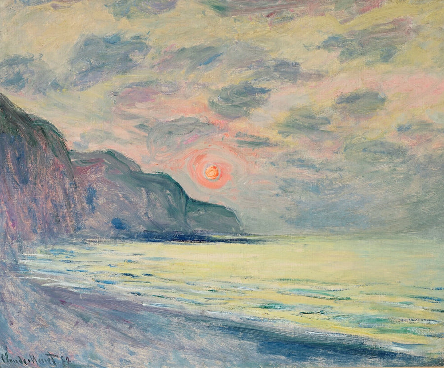 Soleil couchant temps brumeux Pourville W782 par Claude Monet