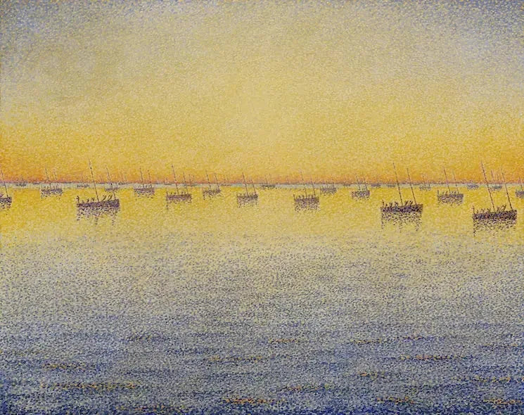 Pôr do sol, pesca de sardinha, Concarneau - Paul Signac
