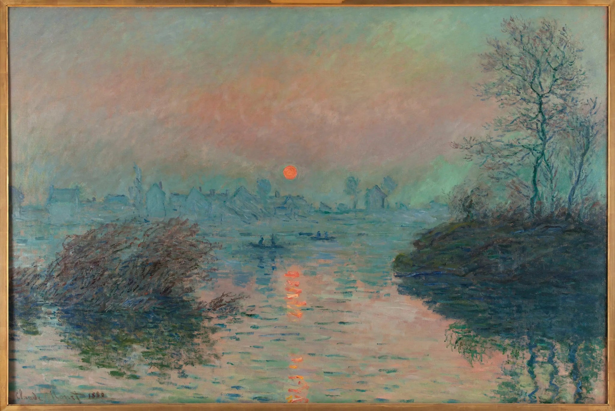 Soleil couchant sur la seine à Lavacourt, effet d'hiver - Claude Monet image 1 reproduction artisanale de tableau