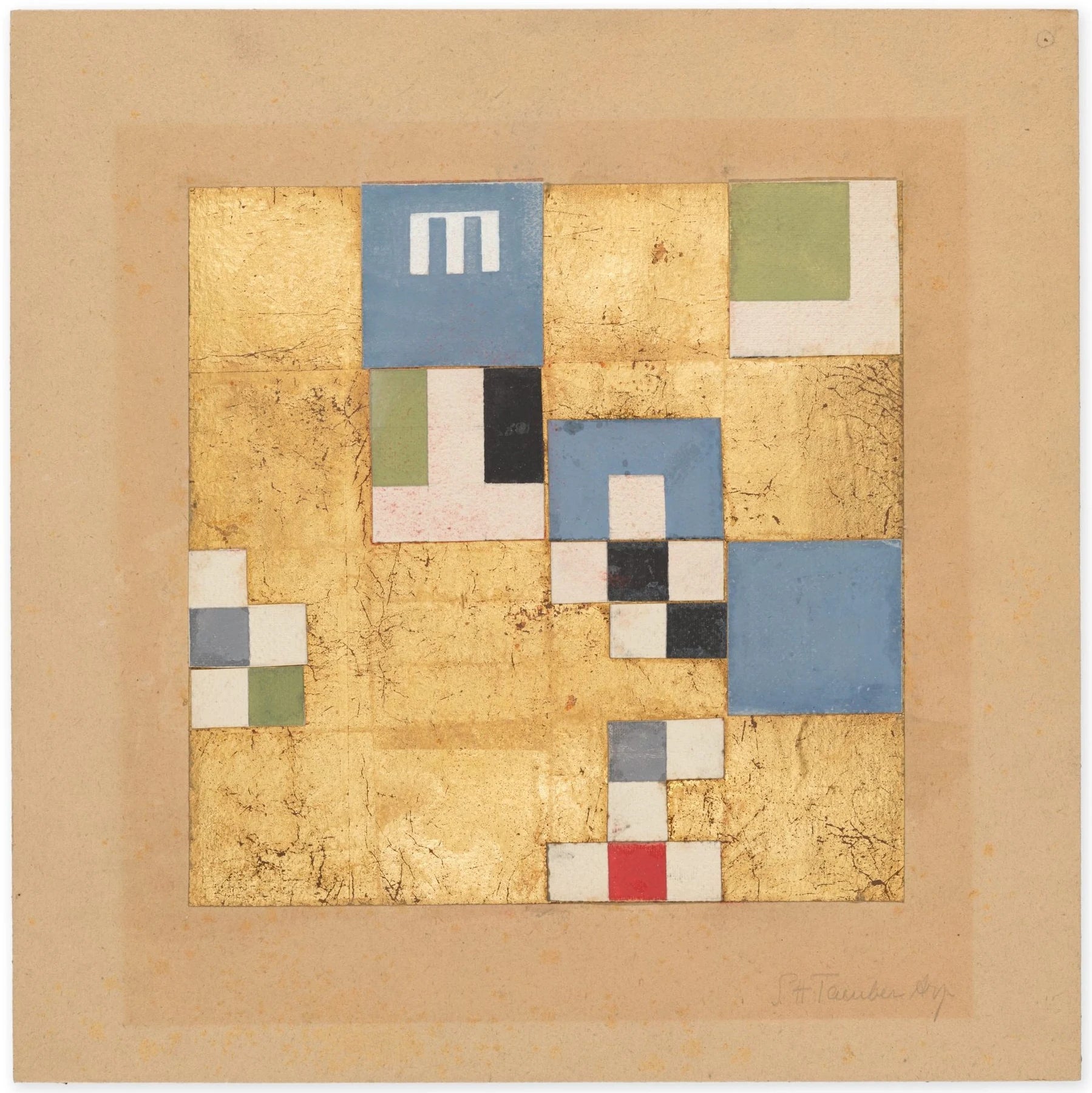 [Composition verticale-horizontale à éléments d’objets] (c. 1919–1938, version 2), peinture de Sophie Taeuber-Arp