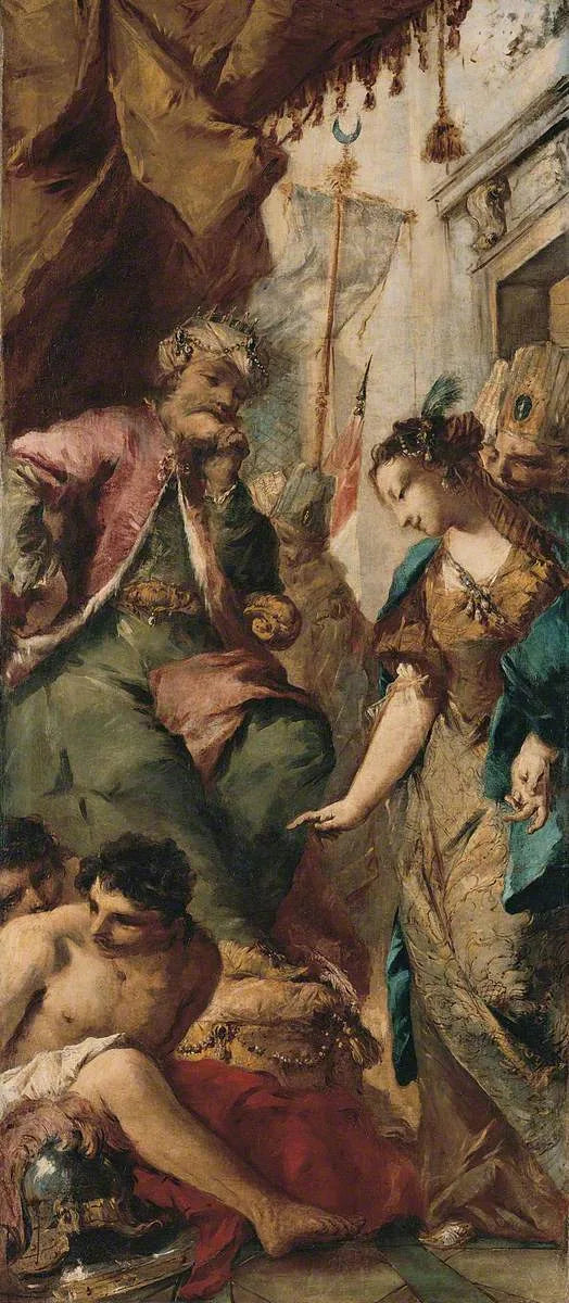 Sophronie pedindo ao rei sarraceno Aladine para libertar os prisioneiros cristãos - Francesco Guardi