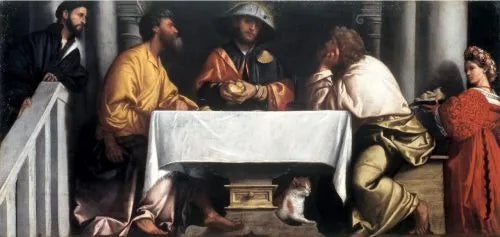 Souper à Emmaüs - Alessandro Bonvicino image 1 copie peinte à la main à l’huile