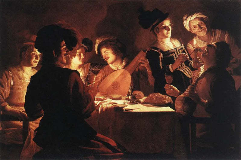 Jantar com um tocador de alaúde - Gerrit van Honthorst