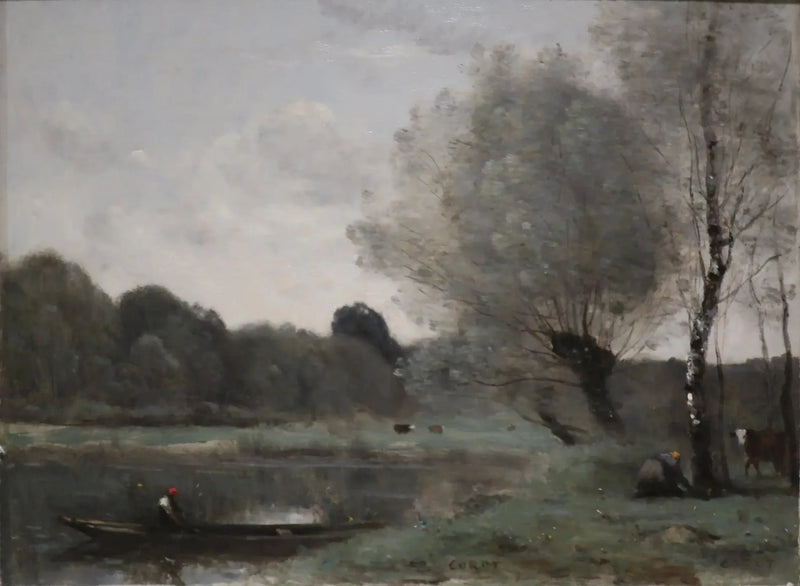 Lembrança de Ville-d'Avray. Salgueiros e bétulas às margens do lago - Jean-Baptiste Camille Corot