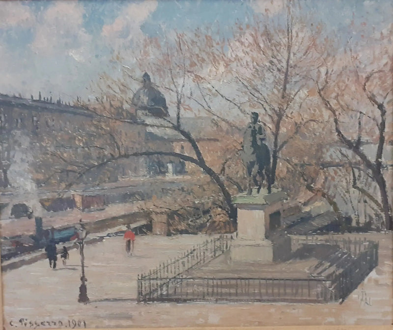 Estátua de Henrique IV e hotel da Moeda, manhã, sol - Camille Pissarro