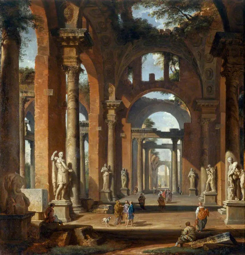 Estátuas em uma arcada em ruínas - Giovanni Paolo Panini