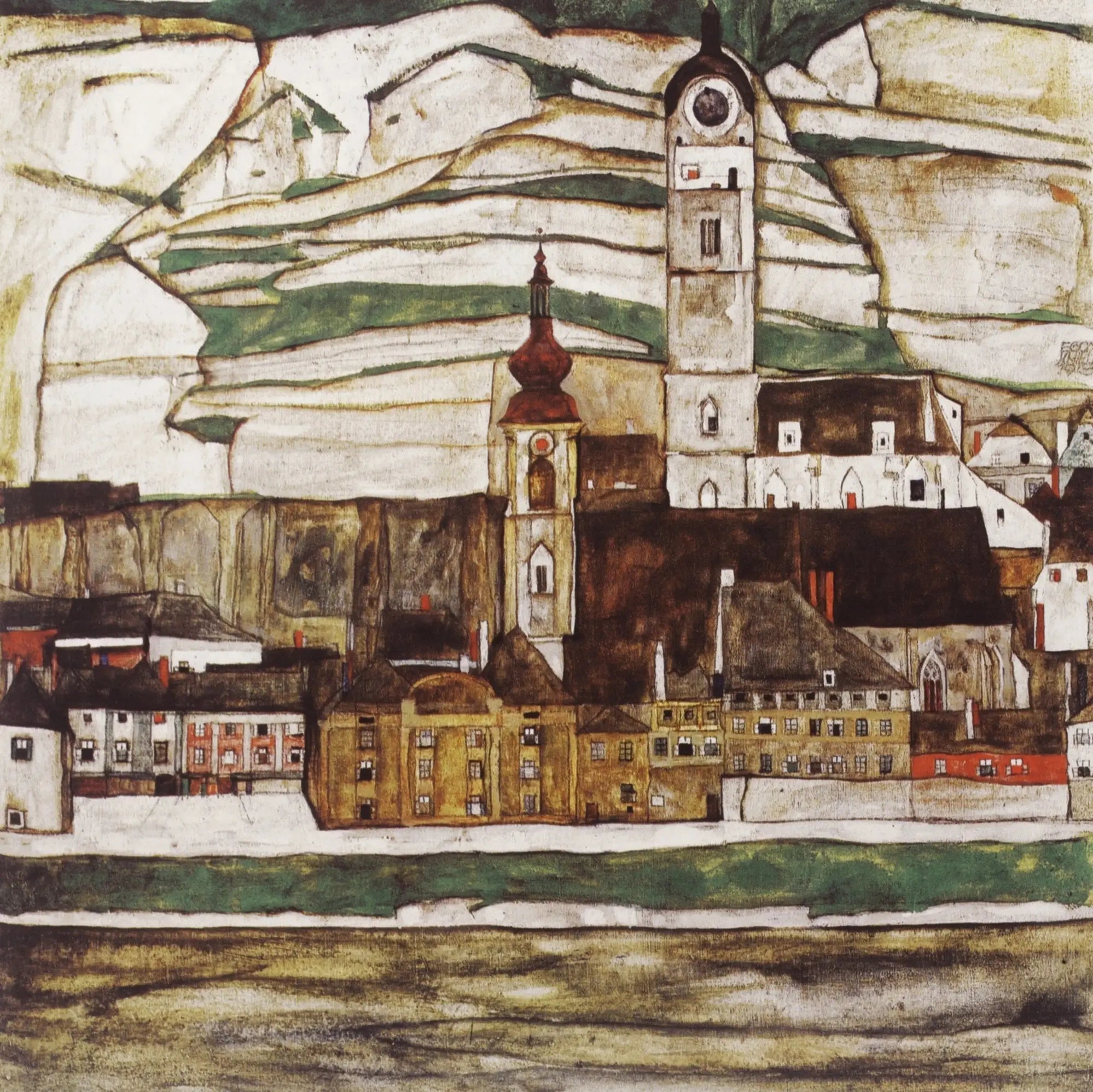 Stein sur le Danube, vu du sud - Egon Schiele image 1 copie de tableau peinte à la main