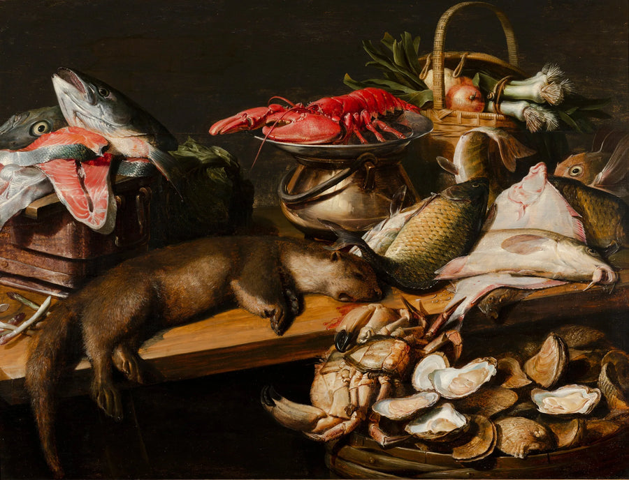 Stilleven met vis, groenten en een bever - Frans Snyders