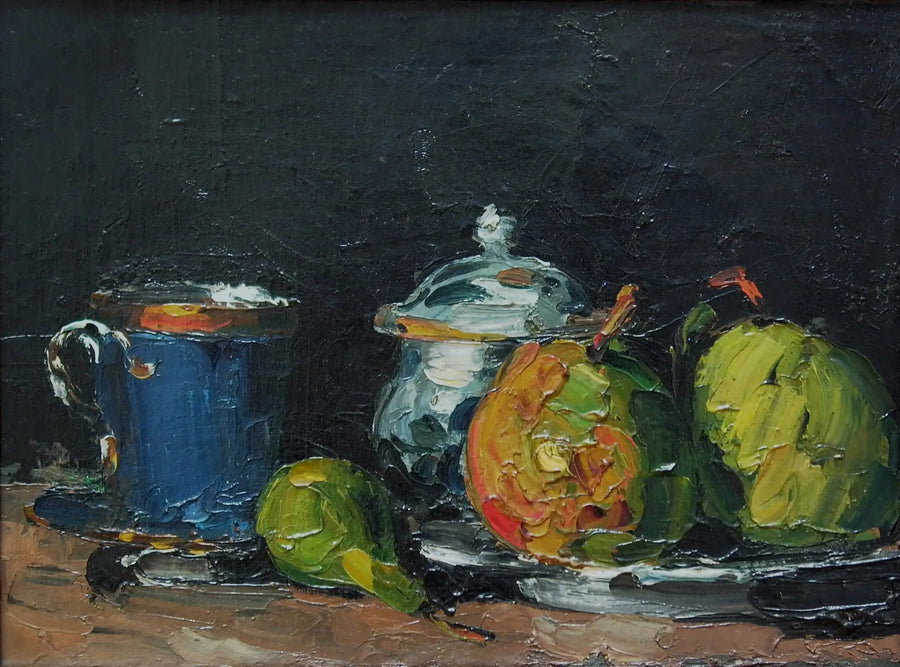 Sucrier, peras e xícara azul - Paul Cézanne