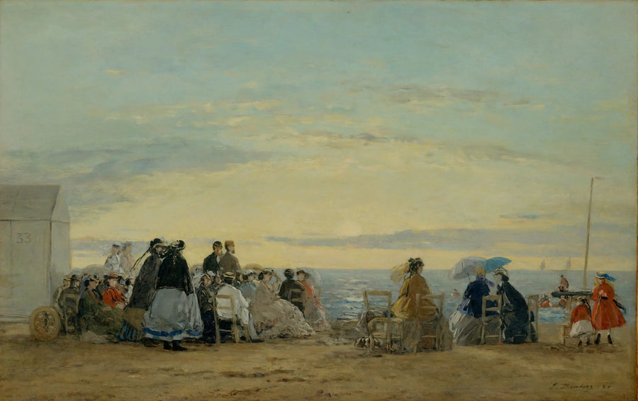 Na praia, pôr do sol - Eugène Boudin