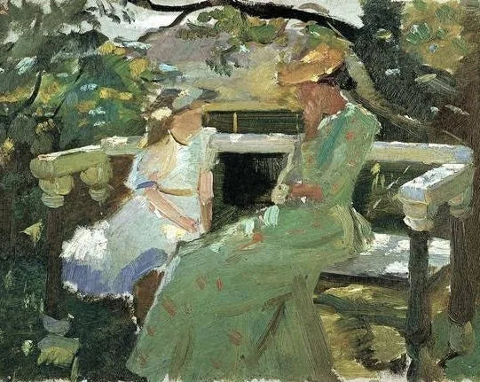 Na bancada do jardim - Anna Ancher