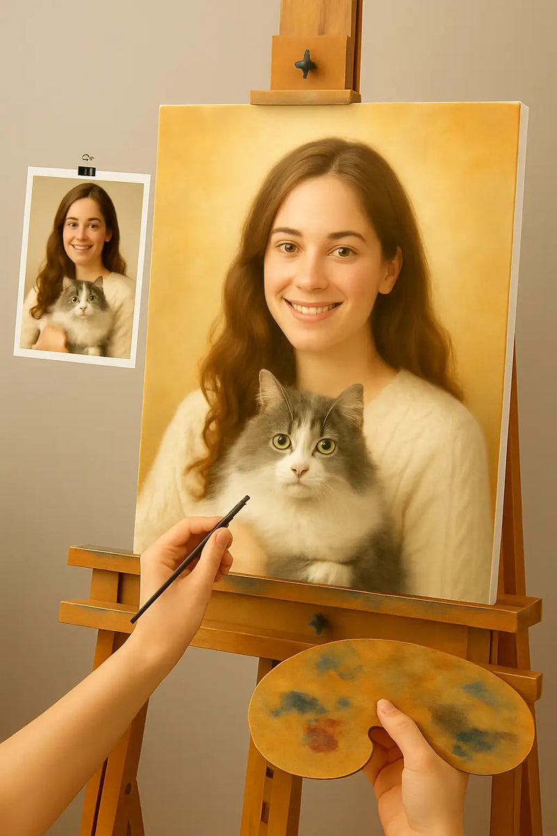 🎨 Quadro personalizado - Animal e Pessoa – Pintura a Óleo Única