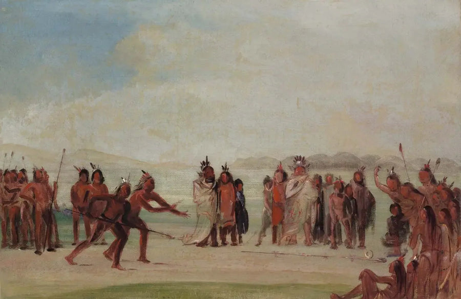 Tchung-kee, um jogo mandan jogado com um anel e uma vara - George Catlin